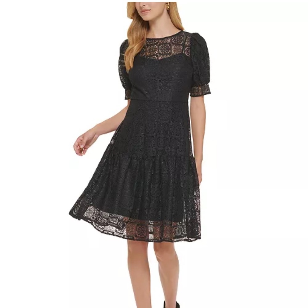 Calvin Klein Lace Puff Sleeve Dresss
